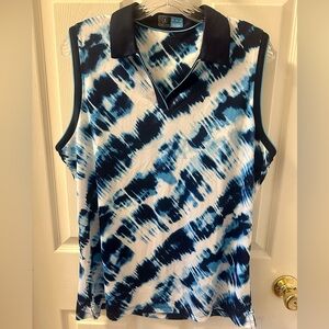 PGA Tour Blue and White Tie Dye pattern Polo Top - Golf. NWOT